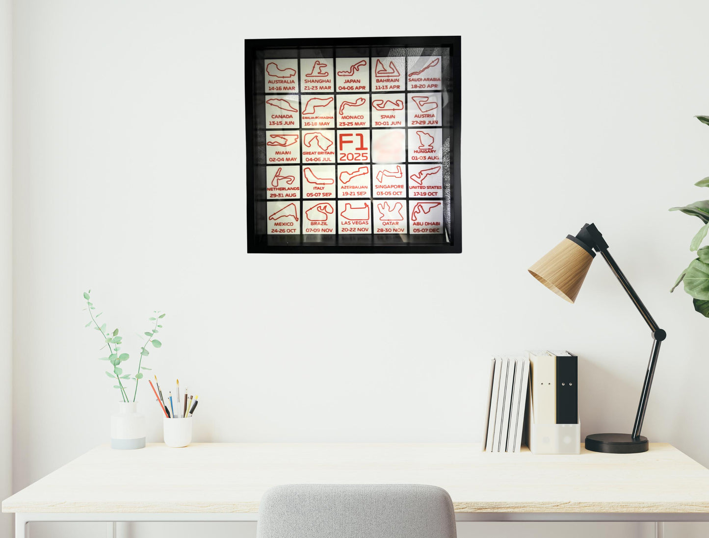 3D F1 Calendar in Deep Boxed Frame - Wall Hangable and Freestanding